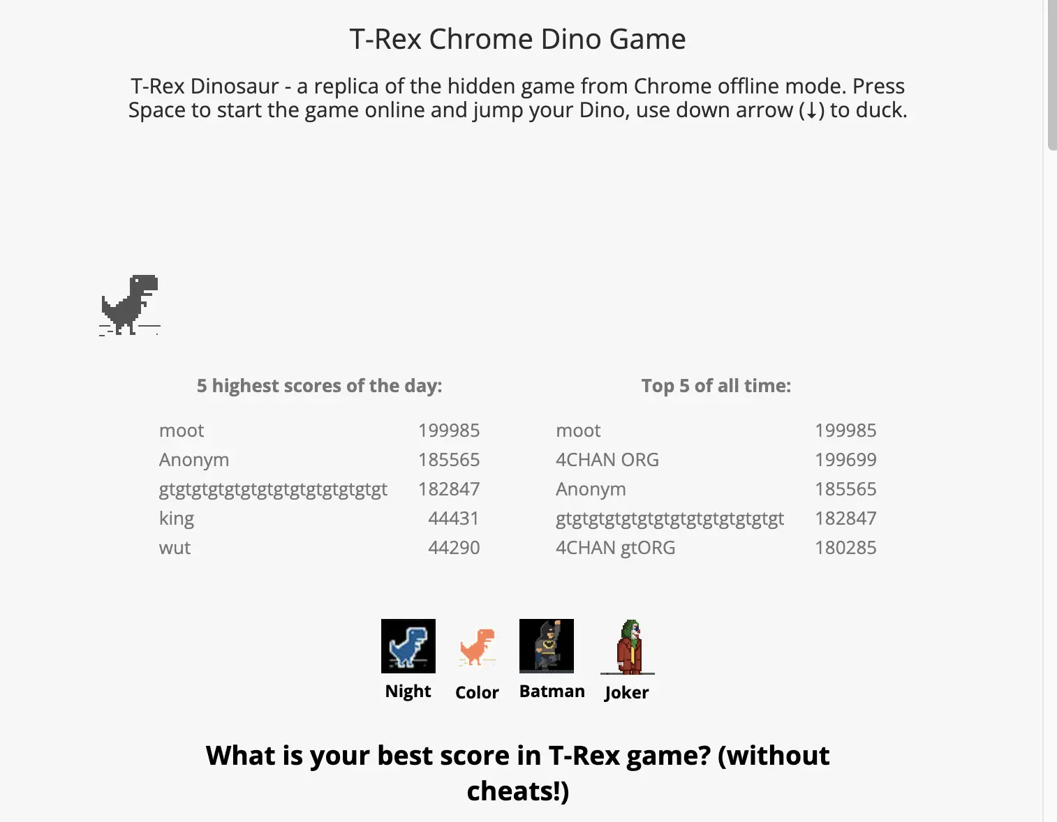 Dinosaurio de Chrome - T-Rex Runner